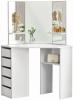 Juskys Eck-Schminktisch Nova – Kosmetiktisch 100 x 54 x 140 cm in Weiß – Frisiertisch aus MDF-Holz mit Spiegel, 5 Schubladen & 3 Ablagefächern