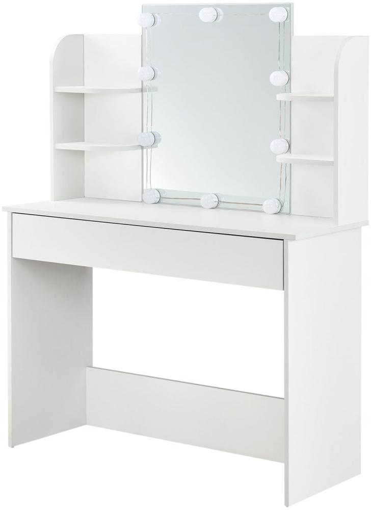 'Bella' Schminktisch mit Spiegel, Schublade, LED-Beleuchtung & 4 Ablagefächern, weiß, 108 x 40 x 140 cm Bild 1