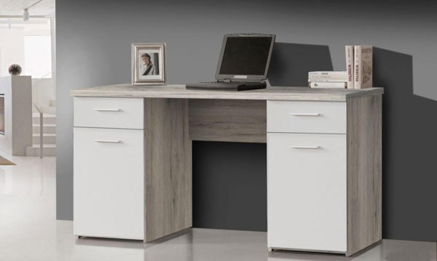 Schreibtisch Computertisch PC-Tisch 145x60cm sandeiche weiss matt Bild 1