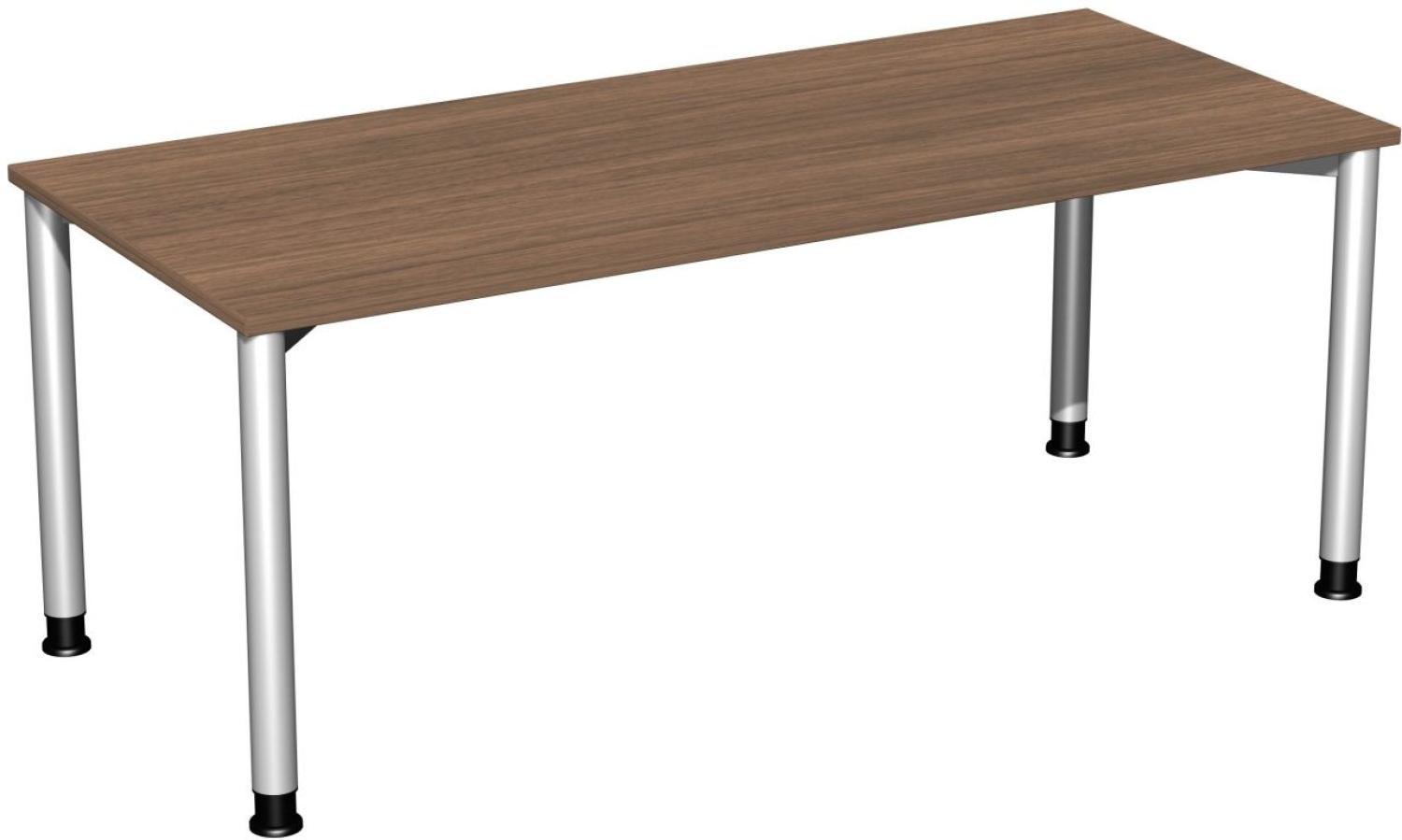 Schreibtisch '4 Fuß Flex' höhenverstellbar, 180x80cm, Nussbaum / Silber Bild 1