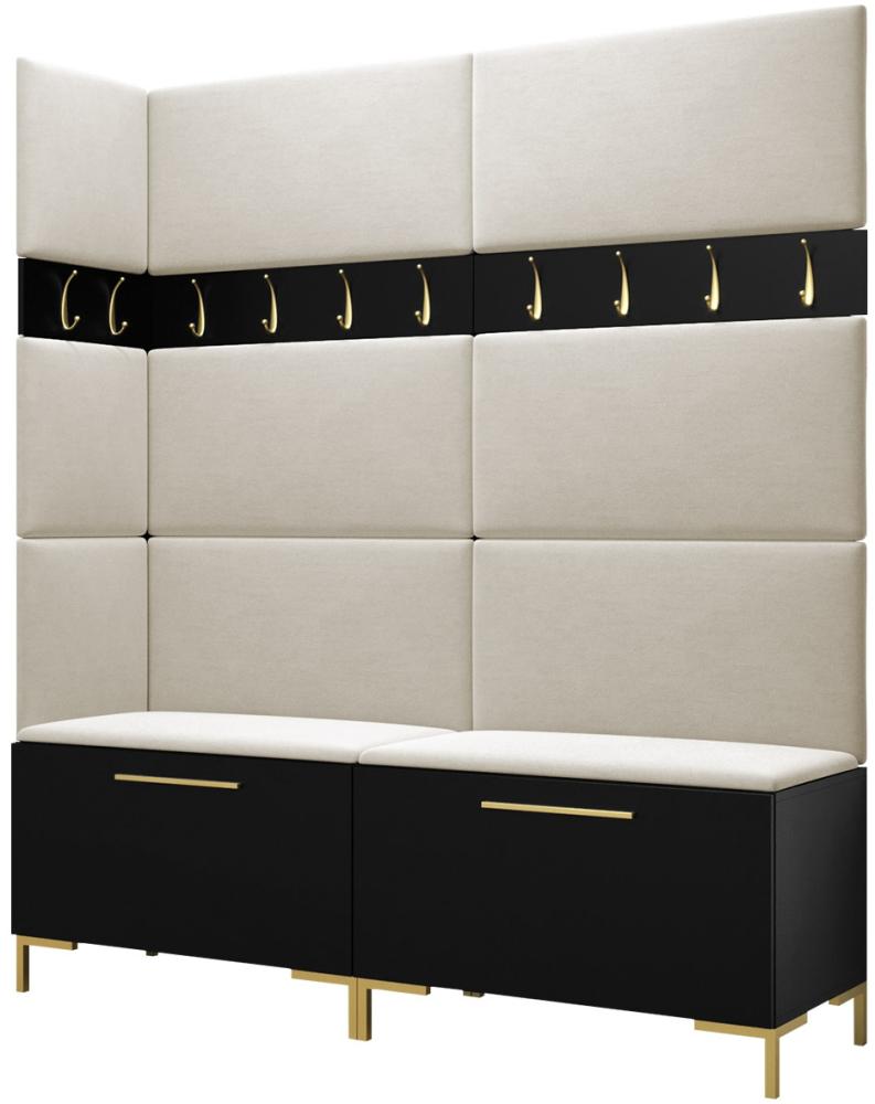 Garderoben-Set Zinetto V mit 8 Stück Gepolstertes Wandpaneel Pag 84x42 und 3 Stück 42x42 (Schwarz + Gold, Manila 02) Bild 1