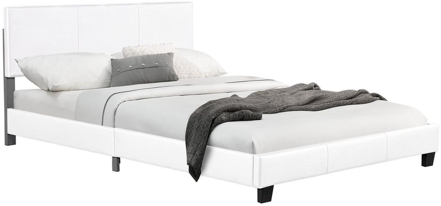 Juskys Polsterbett Bolonia 180 x 200 cm weiß – Bettgestell mit Lattenrost & Kopfteil – Kunstleder & Holz – Bett Doppelbett Bild 1