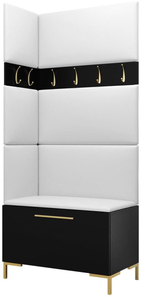 Garderoben-Set Zinetto IV mit 4 Stück Gepolstertes Wandpaneel Pag 84x42 und 3 Stück 42x42 (Schwarz + Gold, Soft 017) Bild 1