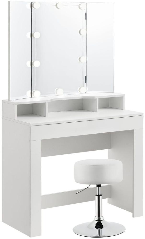 Juskys 'Marla' Schminktisch 3-teilig mit Spiegel, LED-Beleuchtung & Hocker, weiß, 90 x 42 x 157 cm Bild 1