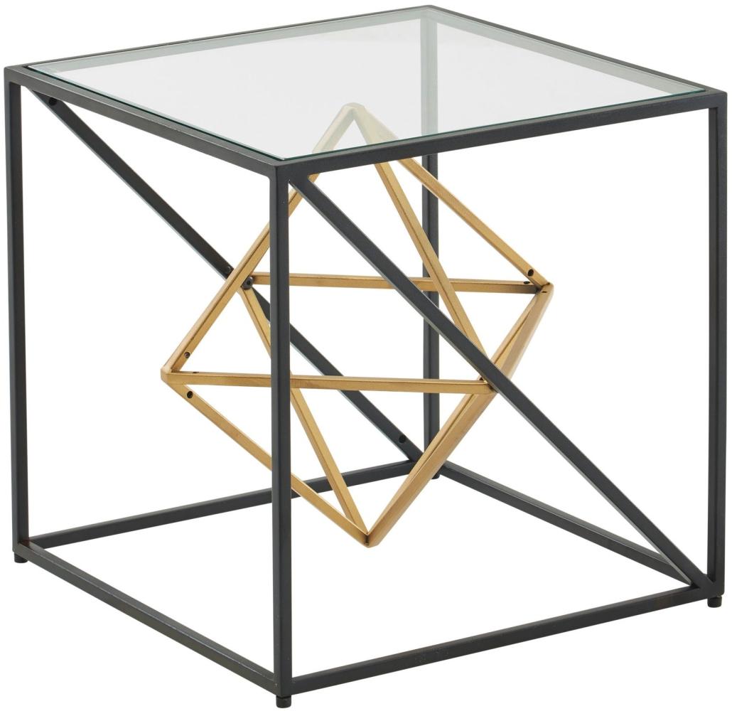 Couchtisch Glas Metall 46x46x46 cm Sofatisch Schwarz Gold | Design Wohnzimmertisch Quadratisch | Kleiner Kaffeetisch Modern | Beistelltisch Anstelltisch Wohnzimmer Würfel Bild 1