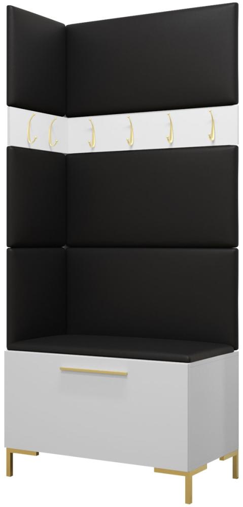 Garderoben-Set Zinetto IV mit 4 Stück Gepolstertes Wandpaneel Pag 84x42 und 3 Stück 42x42 (Weiß + Gold, Soft 011) Bild 1