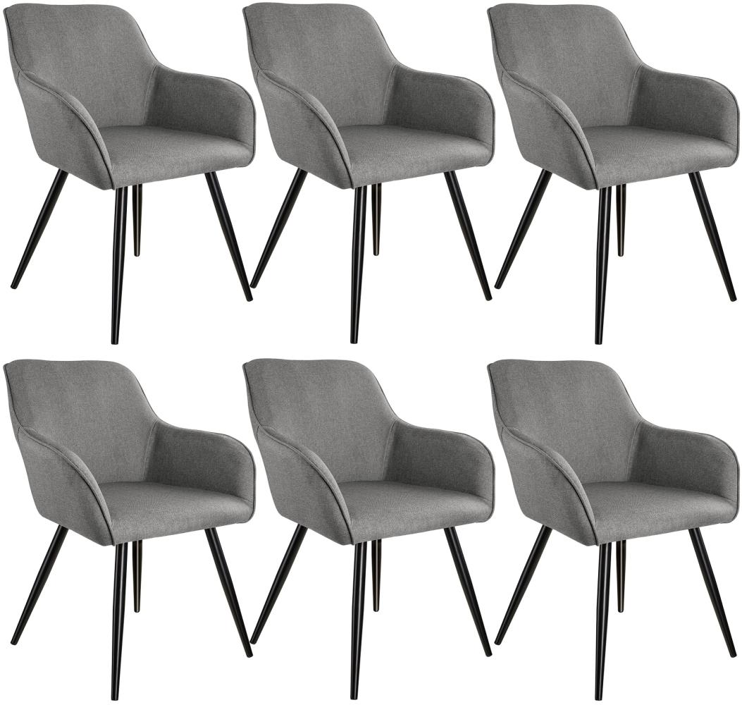 6er Set Stuhl Marilyn Leinenoptik, schwarze Stuhlbeine - hellgrau / schwarz Bild 1