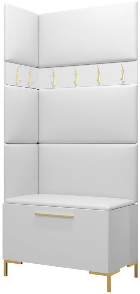 Garderoben-Set Zinetto IV mit 4 Stück Gepolstertes Wandpaneel Pag 84x42 und 3 Stück 42x42 (Weiß + Gold, Soft 017) Bild 1