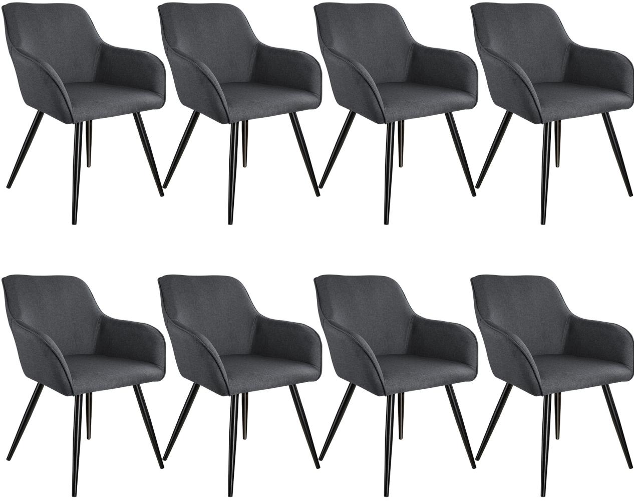 8er Set Stuhl Marilyn Leinenoptik, schwarze Stuhlbeine - dunkelgrau/schwarz Bild 1