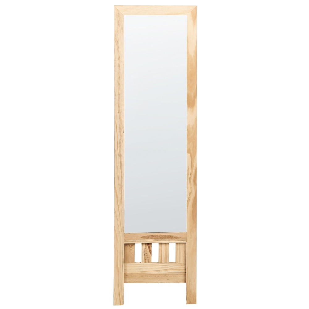 Standspiegel Hellbraun Holz 40 x 145 cm mit Rahmen Regal Ablage Klappbar Rustikal Ganzkörper für Ecke Schlafzimmer Garderobe Bad Wohnzimmer Bild 1