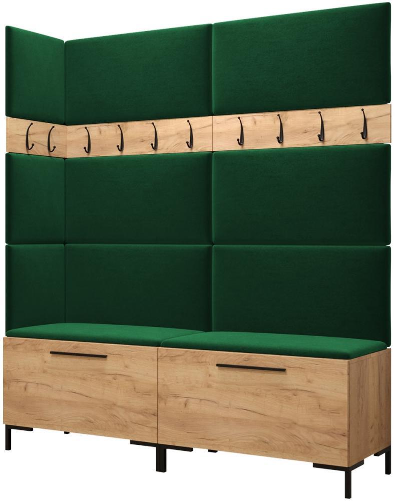 Garderoben-Set Zinetto V mit 8 Stück Gepolstertes Wandpaneel Pag 84x42 und 3 Stück 42x42 (Eiche Craft Gold + Schwarz, Manila 35) Bild 1