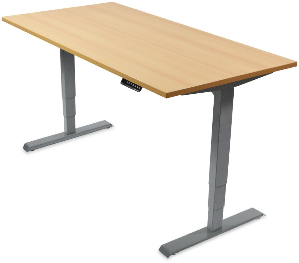 Desktopia Pro - Elektrisch höhenverstellbarer Schreibtisch / Ergonomischer Tisch mit Memory-Funktion, 5 Jahre Garantie - (Buche, 180x80 cm, Gestell Grau) Bild 1