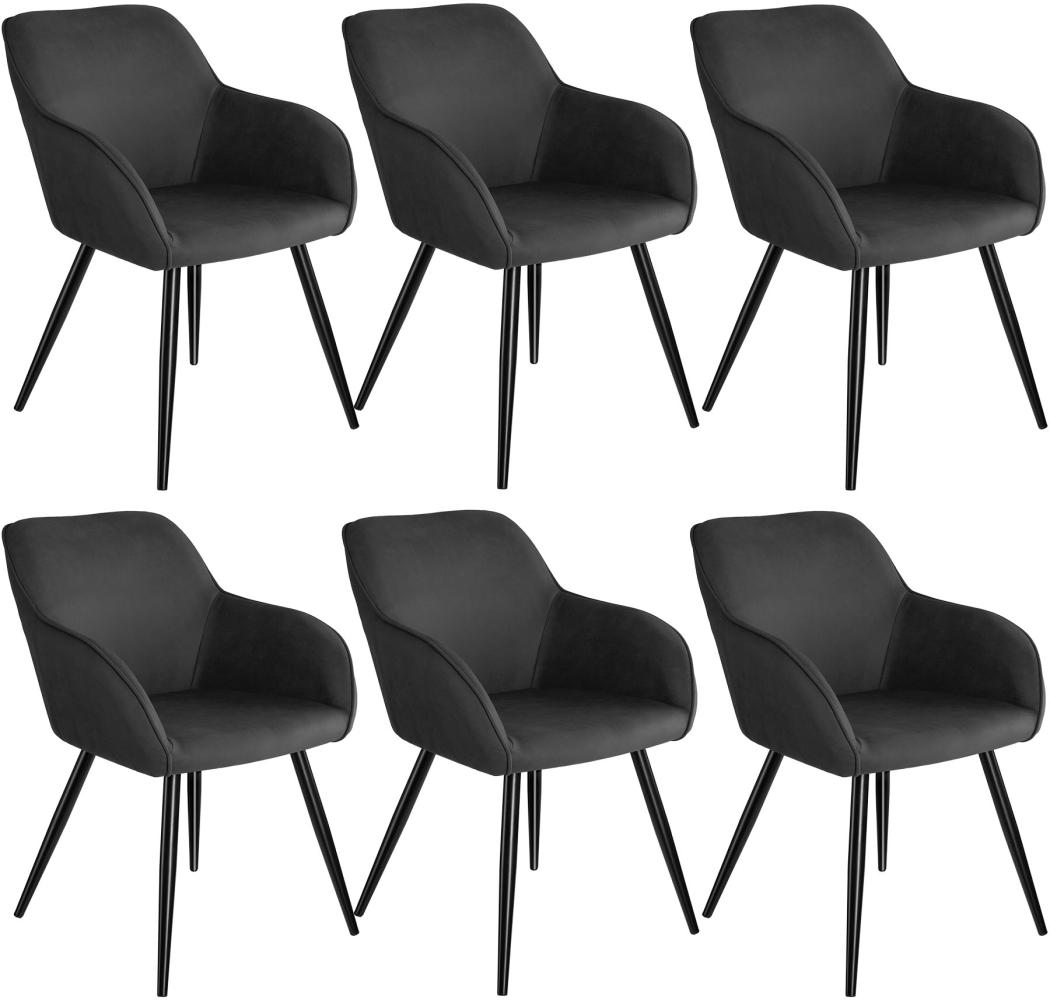 6er Set Stuhl Marilyn Stoff, schwarze Stuhlbeine - anthrazit/schwarz Bild 1