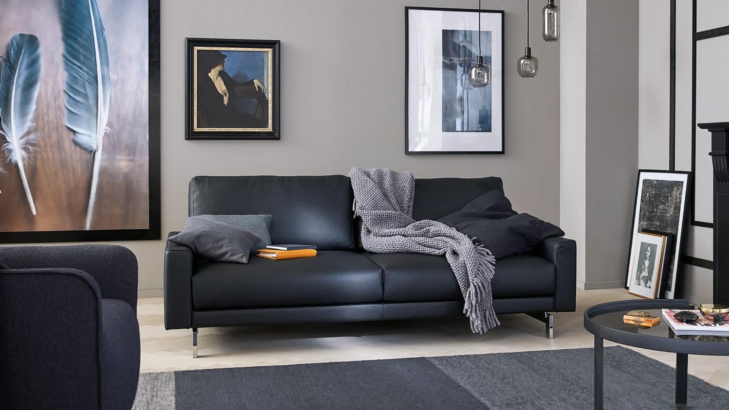 Hülsta Sofa von Rolf Benz 450 2-Sitzer Echtleder schwarz 208 cm Bild 1