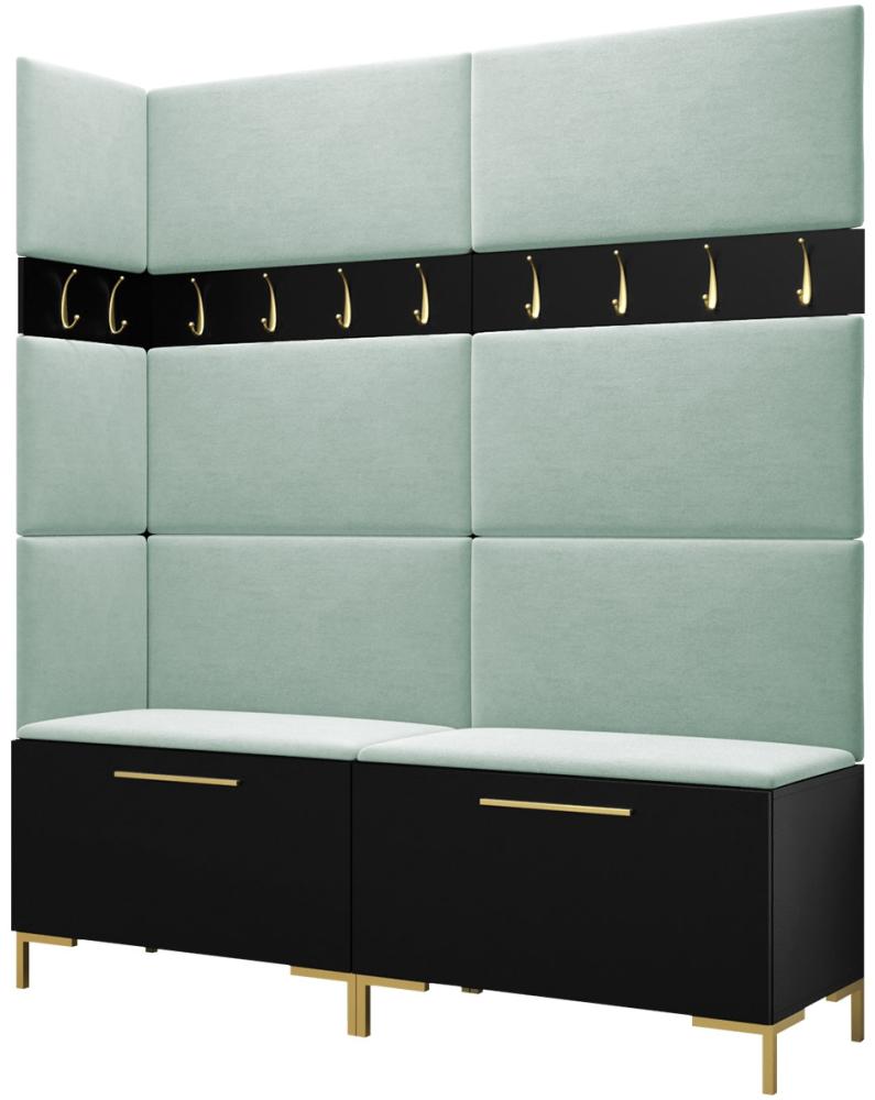 Garderoben-Set Zinetto V mit 8 Stück Gepolstertes Wandpaneel Pag 84x42 und 3 Stück 42x42 (Schwarz + Gold, Manila 11) Bild 1