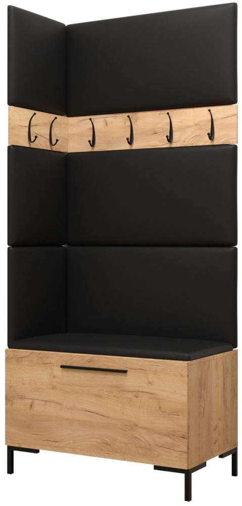 Garderoben-Set Zinetto IV mit 4 Stück Gepolstertes Wandpaneel Pag 84x42 und 3 Stück 42x42 (Eiche Craft Gold + Schwarz, Soft 011) Bild 1