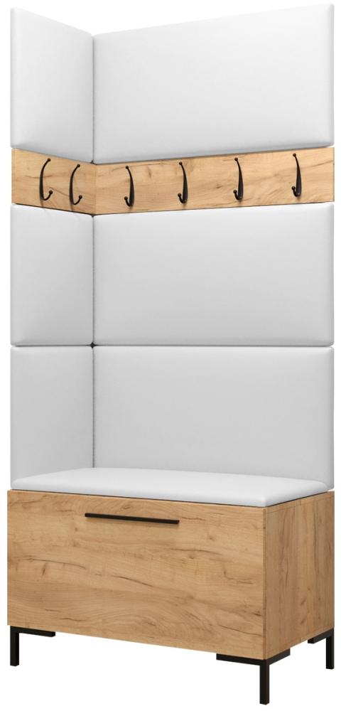 Garderoben-Set Zinetto IV mit 4 Stück Gepolstertes Wandpaneel Pag 84x42 und 3 Stück 42x42 (Eiche Craft Gold + Schwarz, Soft 017) Bild 1