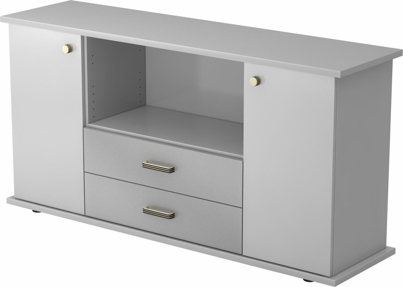 bümö® Sideboard mit Türen, Schubladen und Streifengriffen in grau Bild 1