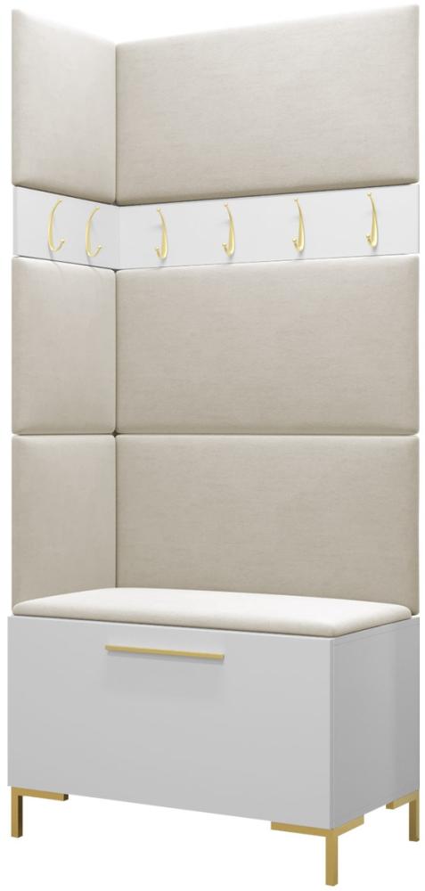 Garderoben-Set Zinetto IV mit 4 Stück Gepolstertes Wandpaneel Pag 84x42 und 3 Stück 42x42 (Weiß + Gold, Manila 02) Bild 1