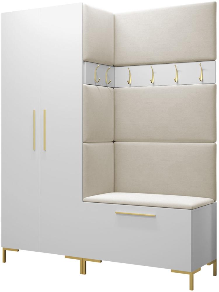 Garderoben-Set Zinetto I mit 4 Stück Gepolstertes Wandpaneel Pag 84x42 und 3 Stück 42x42 (Weiß + Gold, Manila 02) Bild 1