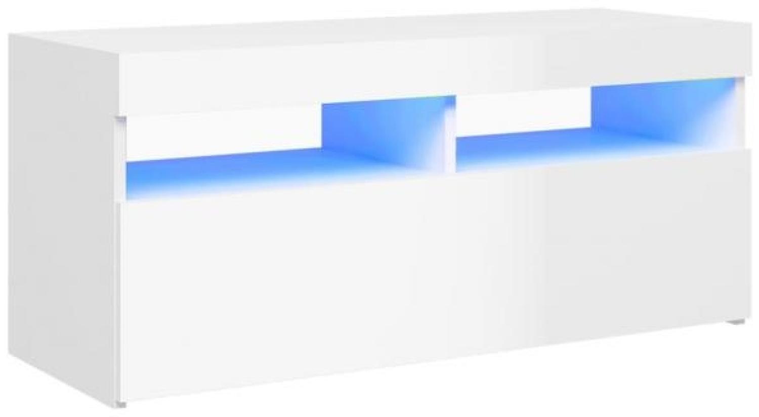 TV-Schrank mit LED-Leuchten Hochglanz-Weiß 90x35x40 cm Bild 1