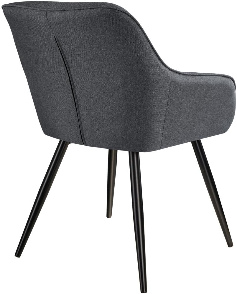 6er Set Stuhl Marilyn Leinenoptik, schwarze Stuhlbeine - dunkelgrau/schwarz Bild 1