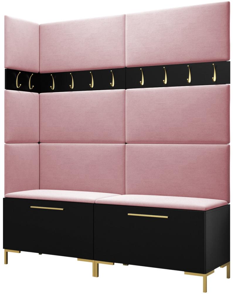 Garderoben-Set Zinetto V mit 8 Stück Gepolstertes Wandpaneel Pag 84x42 und 3 Stück 42x42 (Schwarz + Gold, Manila 09) Bild 1