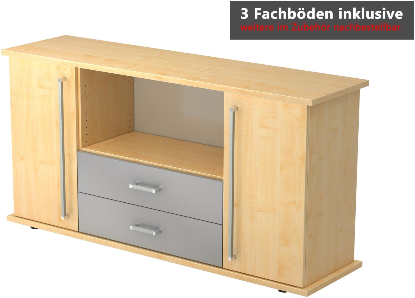 bümö® Sideboard mit Türen, Schubladen und Streifengriffen in Ahorn Bild 1