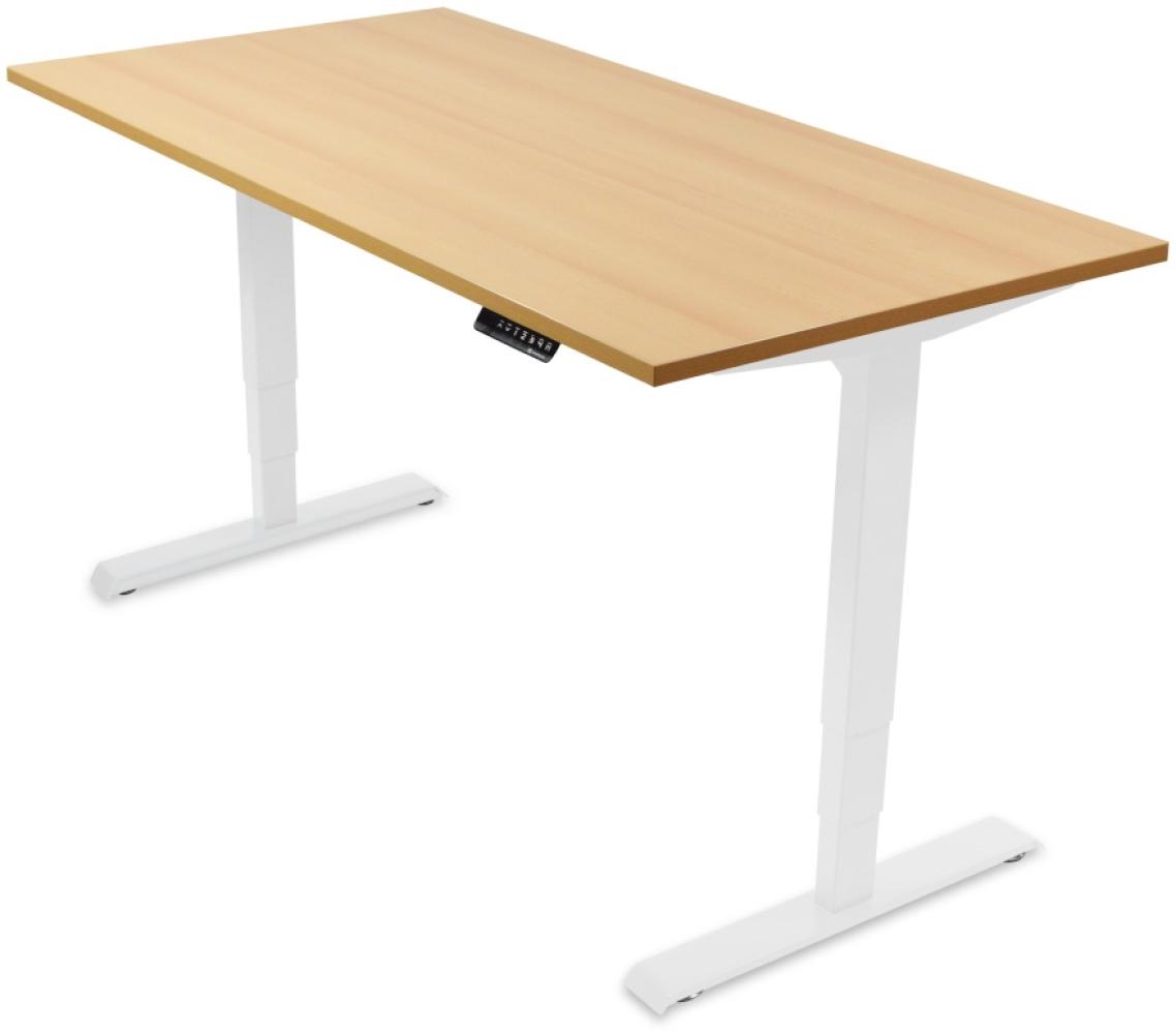 Desktopia Pro - Elektrisch höhenverstellbarer Schreibtisch / Ergonomischer Tisch mit Memory-Funktion, 5 Jahre Garantie - (Buche, 180x80 cm, Gestell Weiß) Bild 1