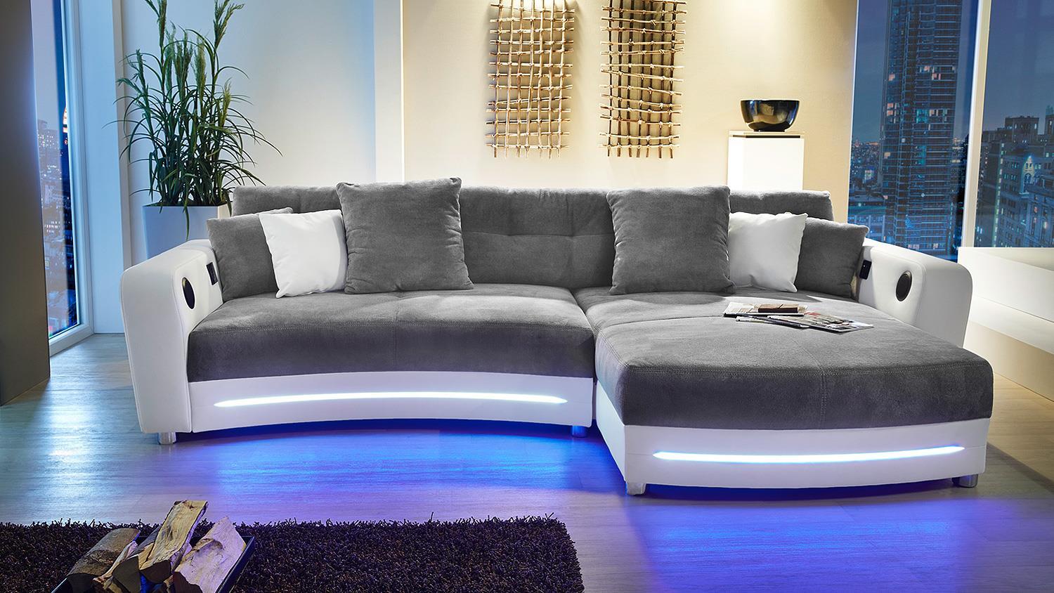 Wohnlandschaft LAREDO Sofa weiß grau mit LED und Soundsystem Bild 1