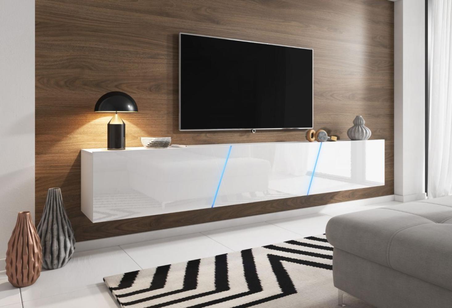 TV Lowboard 'Space' mit LED-Beleuchtung, weiß Hochglanz, 240 x 35 x 40 cm Bild 1