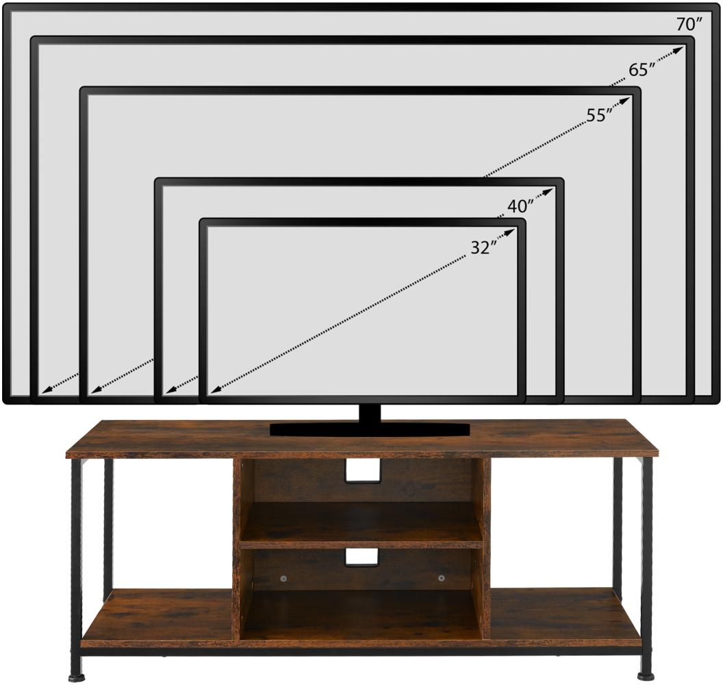 TV-Regal mit 4 offenen Fächern und verstellbarem Einlegeboden - 120 cm, Industrial dunkelbraun Bild 1