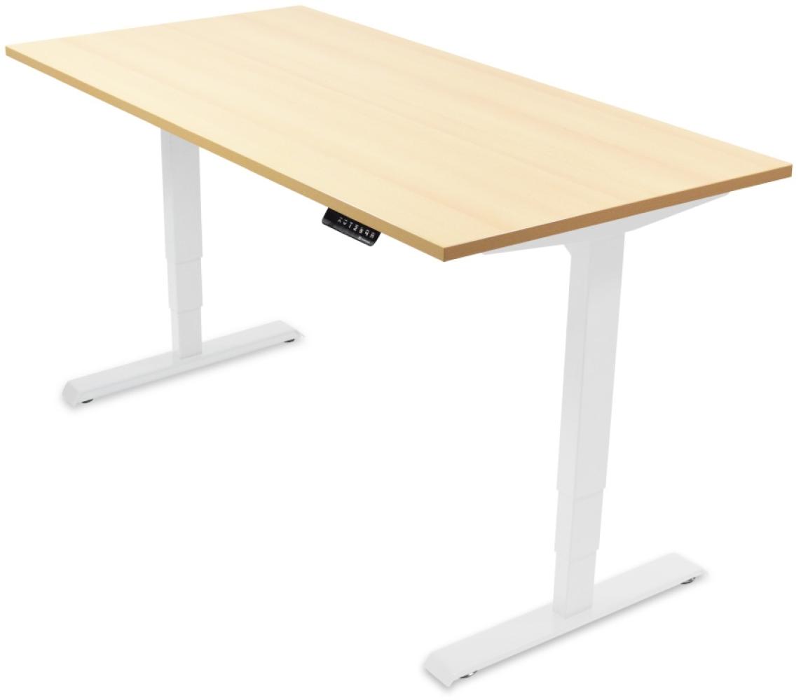 Desktopia Pro - Elektrisch höhenverstellbarer Schreibtisch / Ergonomischer Tisch mit Memory-Funktion, 5 Jahre Garantie - (Ahorn, 160x80 cm, Gestell Weiß) Bild 1