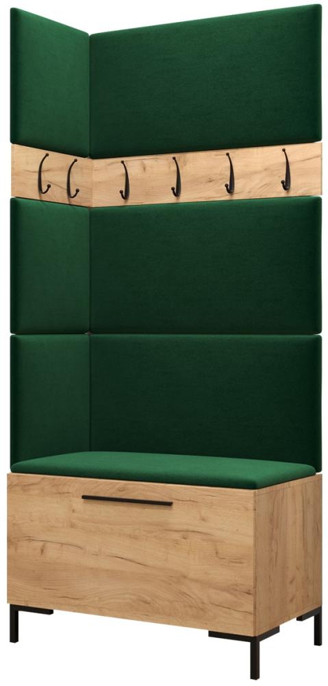Garderoben-Set Zinetto IV mit 4 Stück Gepolstertes Wandpaneel Pag 84x42 und 3 Stück 42x42 (Eiche Craft Gold + Schwarz, Manila 35) Bild 1