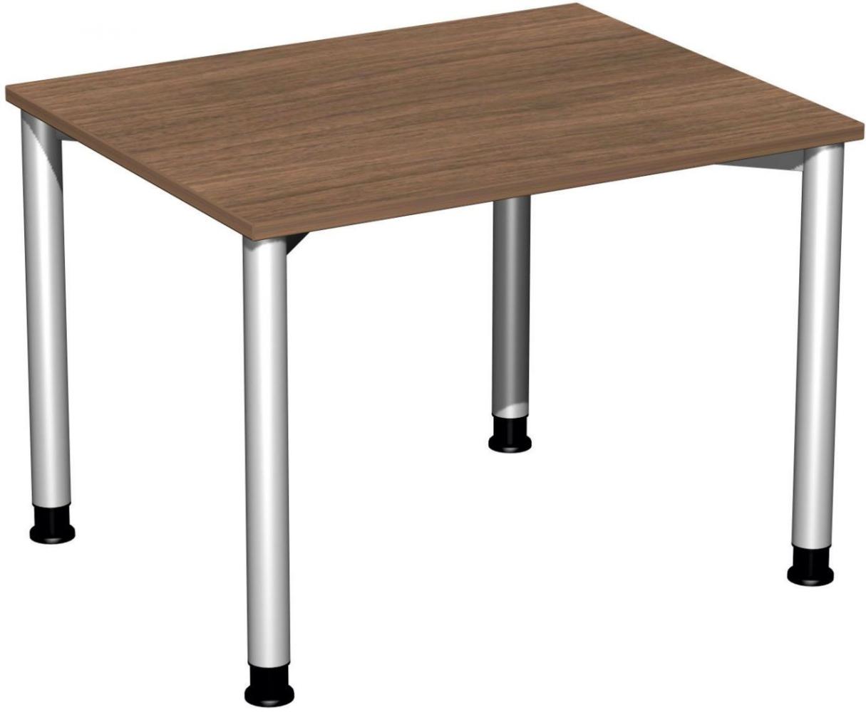 Schreibtisch '4 Fuß Flex' höhenverstellbar, 100x80cm, Nussbaum / Silber Bild 1