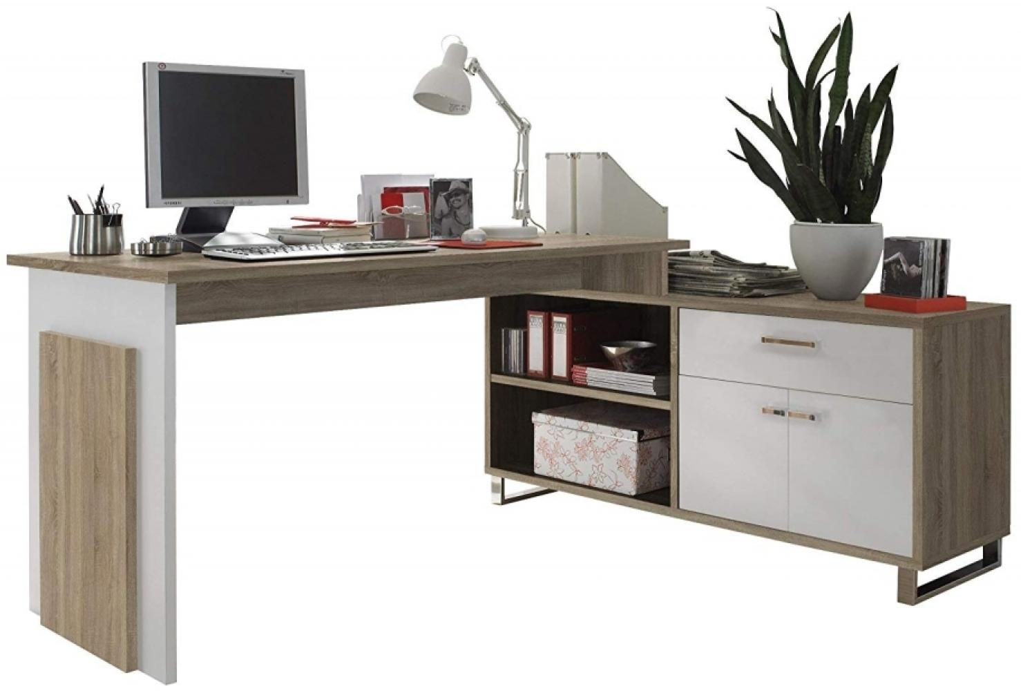 'Manager' Schreibtisch-Kombination, Weiß/ Natur, 140 x 76 x 130 cm Bild 1