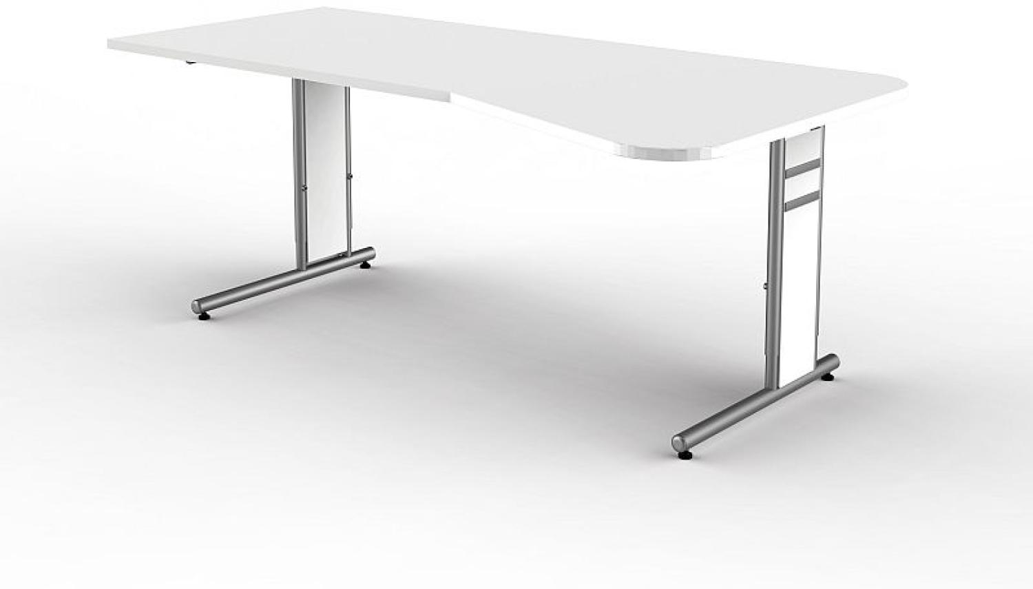 Schreibtisch Freiformtisch Form 4 195x80/100 cm C-Fuß Alusilber Applikationen Typ C weiss Bild 1