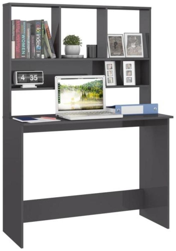 Schreibtisch mit Regalen, Spanplatte Hochglanz-Grau, 110 × 45 × 157 cm Bild 1