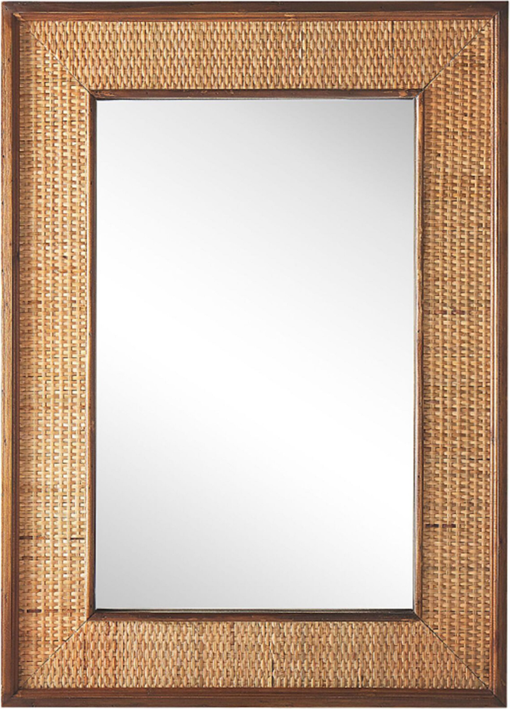 Rustikaler Wandspiegel rechteckig mit breitem Rahmen aus Tannenholz Bambusholz hellbraun 54 x 74 cm Bild 1