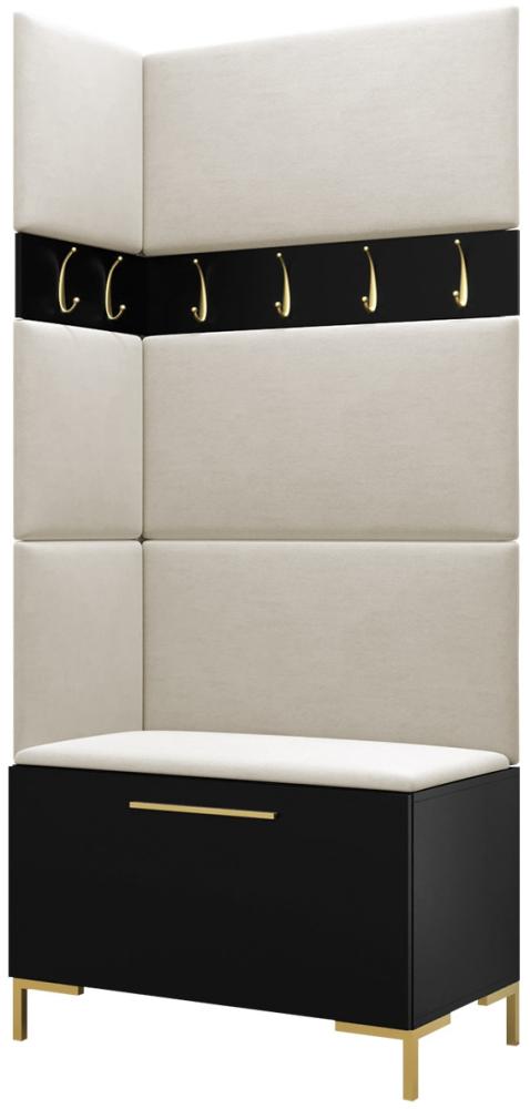 Garderoben-Set Zinetto IV mit 4 Stück Gepolstertes Wandpaneel Pag 84x42 und 3 Stück 42x42 (Schwarz + Gold, Manila 02) Bild 1