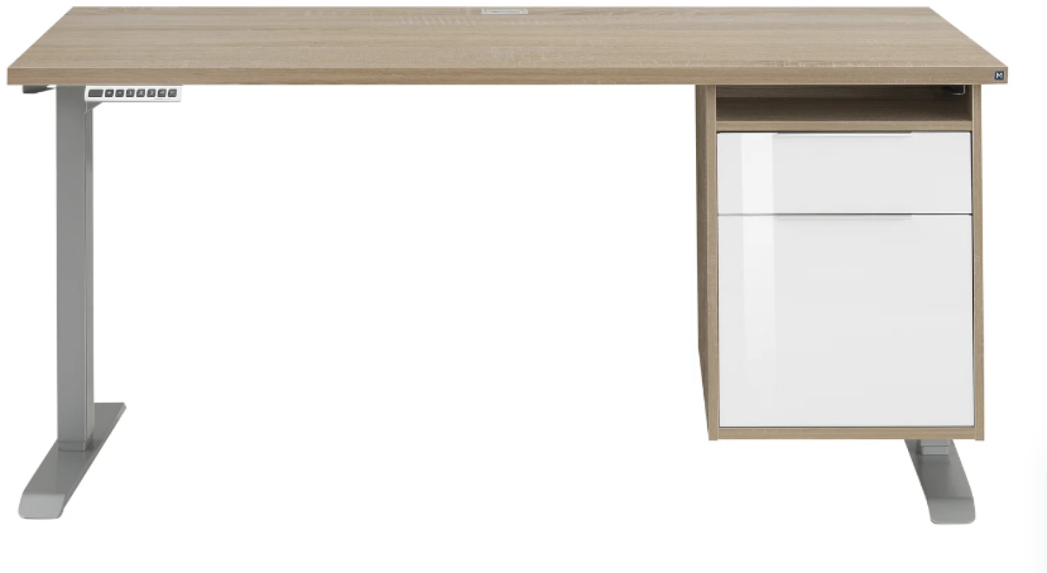 Maja Möbel Edjust Schreibtisch mit Container höhenverstellbar 5515 Roheisen natur lackiert | Sonoma-Eiche Bild 1