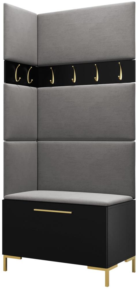 Garderoben-Set Zinetto IV mit 4 Stück Gepolstertes Wandpaneel Pag 84x42 und 3 Stück 42x42 (Schwarz + Gold, Manila 16) Bild 1