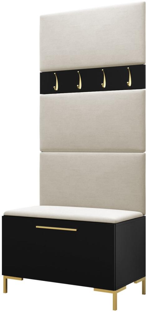 Garderoben-Set Zinetto III mit 4 Stück Gepolstertes Wandpaneel Pag 84x42 (Schwarz + Gold, Manila 02) Bild 1