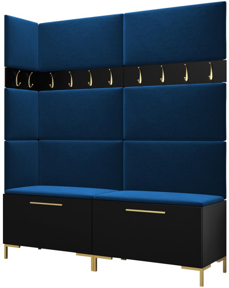 Garderoben-Set Zinetto V mit 8 Stück Gepolstertes Wandpaneel Pag 84x42 und 3 Stück 42x42 (Schwarz + Gold, Manila 26) Bild 1