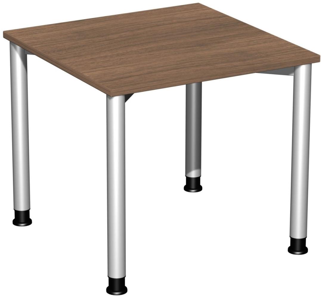 Schreibtisch '4 Fuß Flex' höhenverstellbar, 80x80cm, Nussbaum / Silber Bild 1