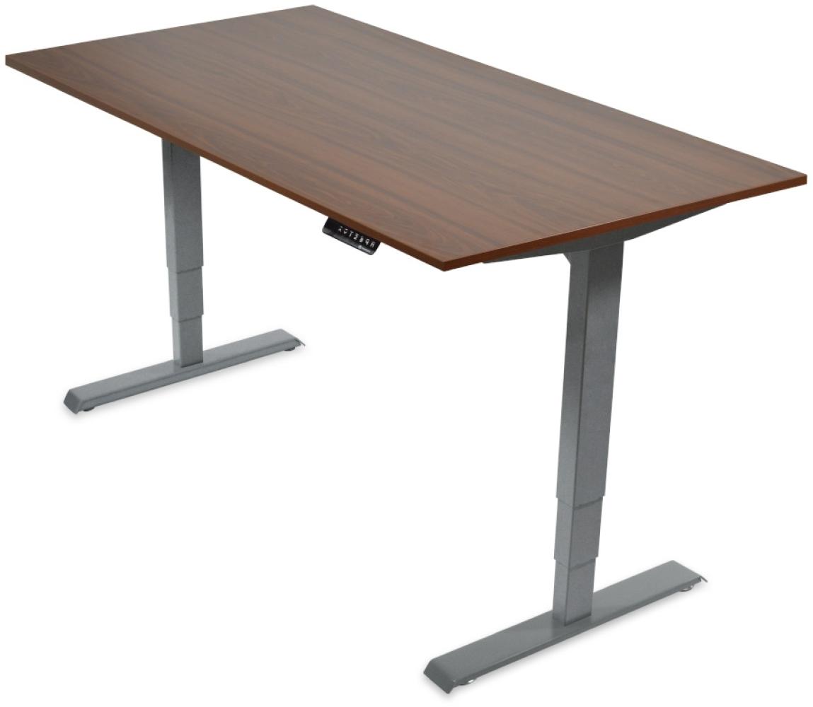 Desktopia Pro - Elektrisch höhenverstellbarer Schreibtisch / Ergonomischer Tisch mit Memory-Funktion, 5 Jahre Garantie - (Nussbaum, 160x80 cm, Gestell Grau) Bild 1