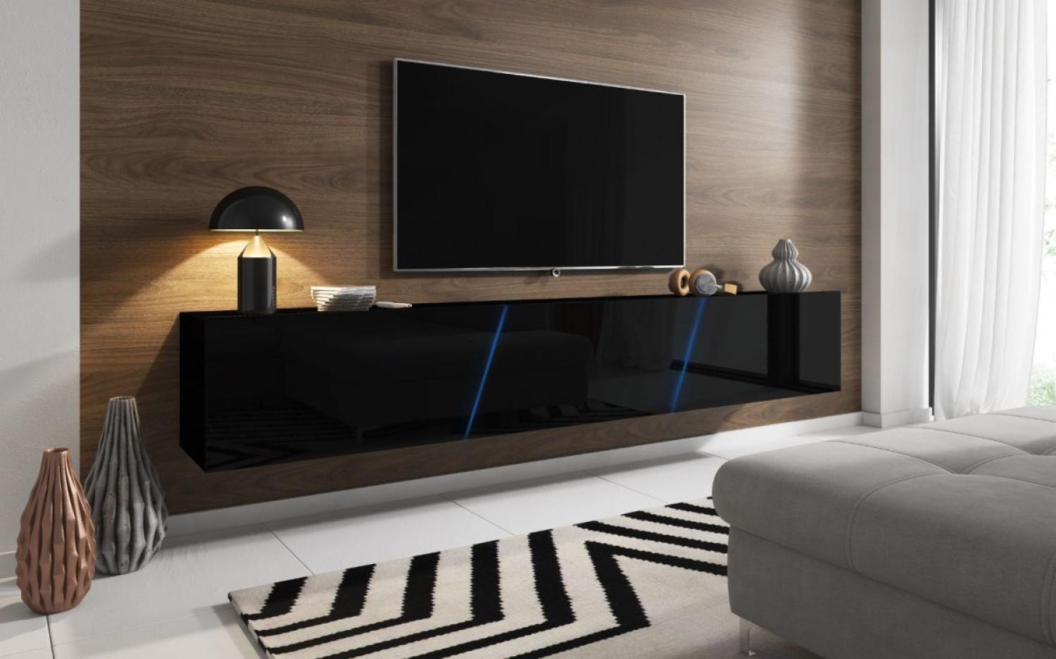 TV Lowboard Space Hochglanz schwarz XXL-Board 240 cm mit LED Bild 1