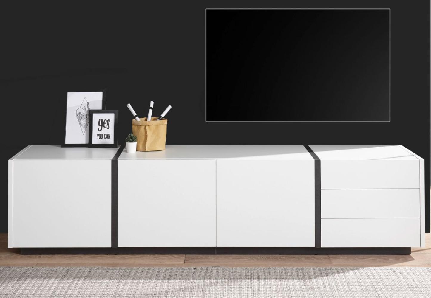 TV-Lowboard Design-M in weiß matt und Fresco grau 210 x 50 cm Bild 1