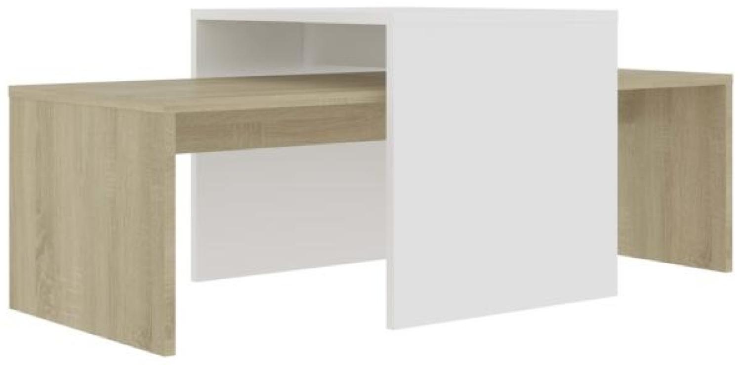 2er-Set Couchtisch, Spanplatte weiß/Sonoma-Eiche 100 x 48 x 40 cm Bild 1