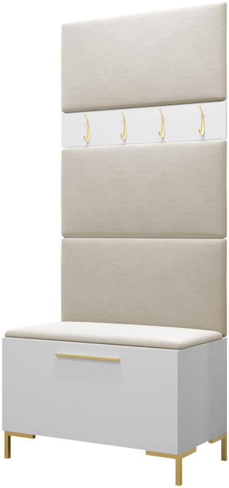 Garderoben-Set Zinetto III mit 4 Stück Gepolstertes Wandpaneel Pag 84x42 (Weiß + Gold, Manila 02) Bild 1